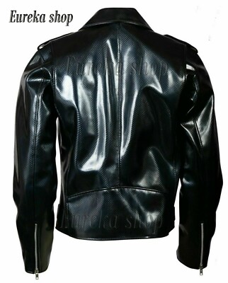 Men Gothic Moto Black Vinyl PVC Motorcycle Jacket Leather Punk