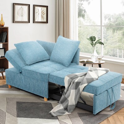 Convertible Sofa Bed 4-in-1 Linen Sleep Bed Couch w/5 Adjustable Backrest&Pillow