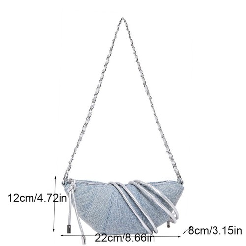 Korean Style Denim Dumpling Bag Half Moon Nylon Shoulder Bag Outdoor - Picture 2 of 14