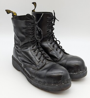Vtg Doc Dr Martens 10 Steel Toe Black Leather Combat Boots 10