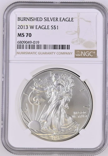 2013 W Burnished Silver Eagle NGC MS70, Classic Brown Label