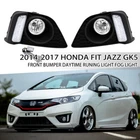 For 2014-2017 Honda Fit Jazz GK5 DRL Front Bumper LED Driving Fog Lights Lamps