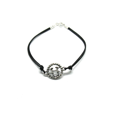Gemini with Leather Bracelet 925 Silver Zodiac Ladies Horoscope Handmade