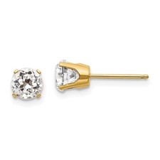 Real 14kt Yellow Gold 5mm White Topaz Earrings - April
