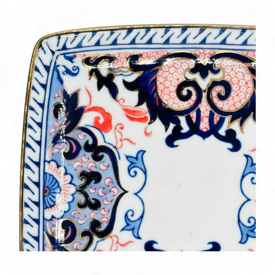 Blue Chinoiserie with Red Accent Gold Rimmed Square Plate - 7.25" - Image 4 of 4