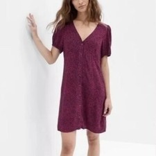 GAP Print Puff Sleeve Mini Dress Size Large Button Up Navy Purple Floral 793987