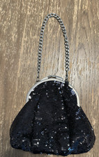 Black Sequin Silver Chain Clasp Tote Wristlet Bag 90s Y2k Whimsygoth Old Money