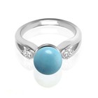 Genuine Turquoise Split Shank Ring with Diamonds in 14k White Gold #R2229 — photo 5