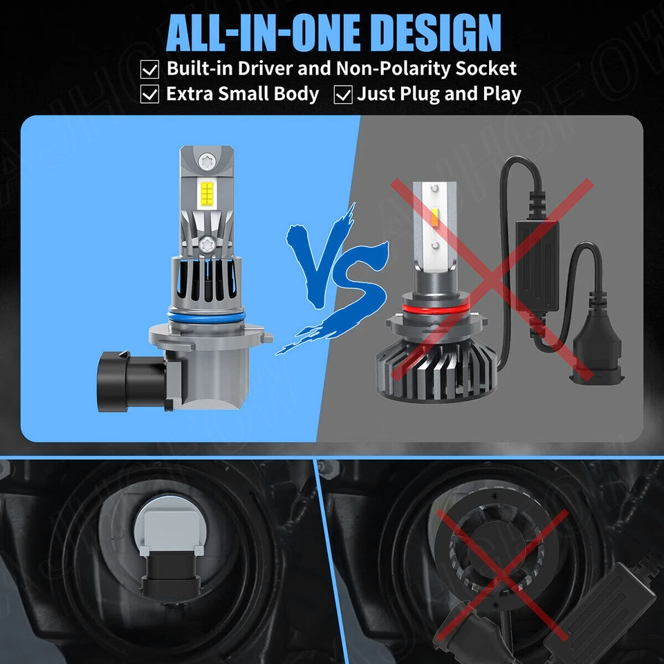 For Cadillac Fleetwood 1987-1996 LED Headlight Bulbs High&Low Beam Combo Kit - Image 4 of 4