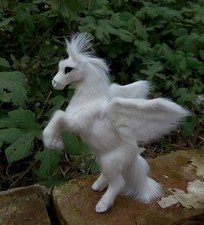 new simulation horse toy resin fur wings standing unicorns model gift 17x12cm