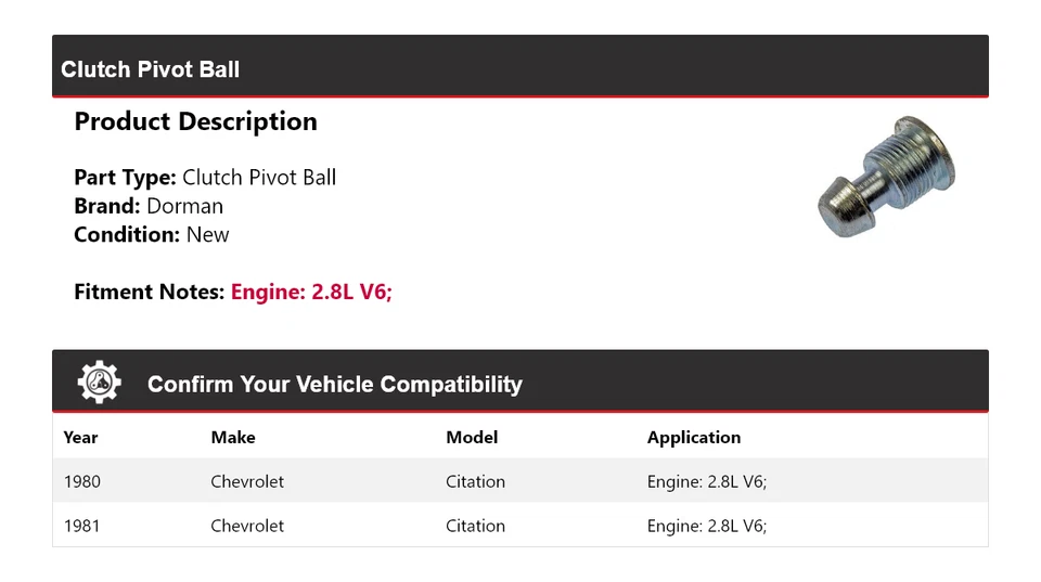Bola de pivote embrague Dorman V6 2,8 L Chevrolet Citation 1980-1981 Foto 2 de 4