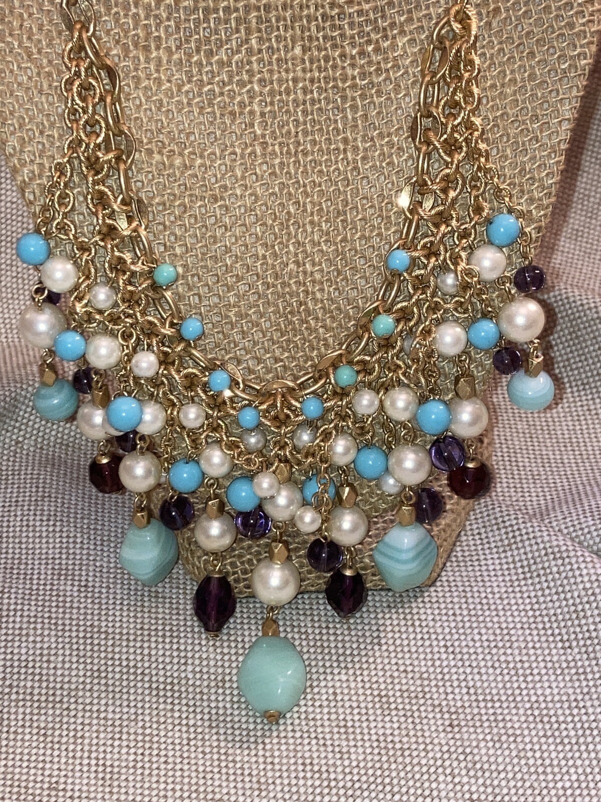 Carol Lee Multi Stone Bib Collar Statement Gold N… - image 13