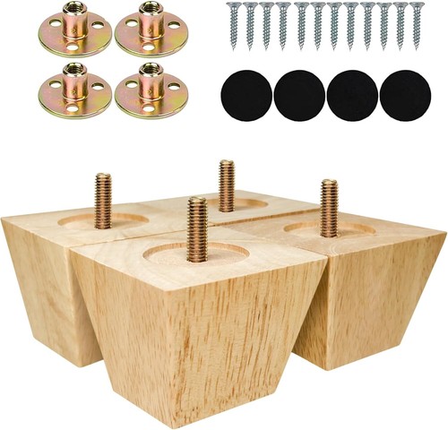 Albo Gambe per Mobili in Legno 2-8 Pollici, Gambe per Divano Resistenti, Confezione da 4, Legno Naturale - Foto 7 di 44