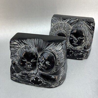 Vintage Canadian Eskimo Native Aardik Stipani Aardvark Black Pair Of Bookends