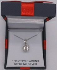 Genuine Diamond 1/10 CTTW Sterling Silver Box Pendant 18in Rope Necklace Set