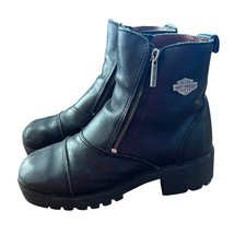 Harley Davison Motorcycle Boots Double Zip Starter Switch Black Women  s Size 7.5