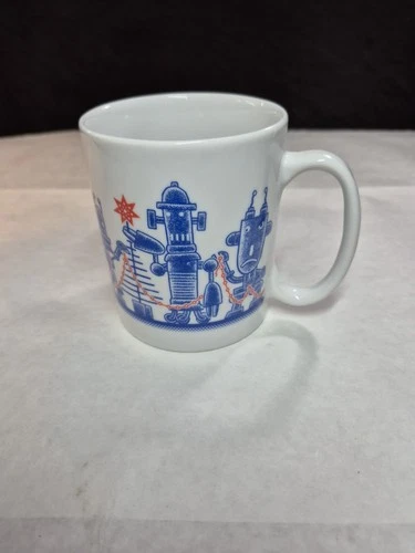 Robot Holiday Party Calamityware Don Moyer 2016 White & Blue Mug Cup Christmas