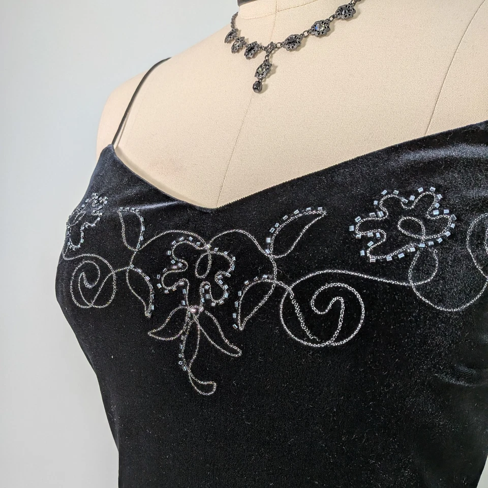 Vintage Dave Johnny Prom Dress Maxi Gown 8 Black Velvet Y2K 90S Goth Velvet Glam - Image 2 of 4