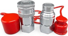 1/2" NPT Flat Face Hydraulic Quick Connect Couplers/Couplings Set w/Dust Caps