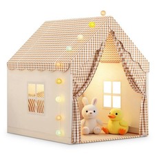 Kids Play Tent 2-in-1 w/ Padded Mat Lights, Large Indoor/Outdoor Playhouse