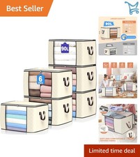 Large Capacity Fabric Storage Bags 90L 6 Pack Foldable Closet Organizers
