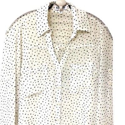 Express Portofino Sheer Shirt Blouse Celestial Stars Roll Tab Womens XS S