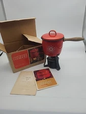 Vintage Sterno Country Cookery Half Quart Server Flame Red Fondue Pot EUC