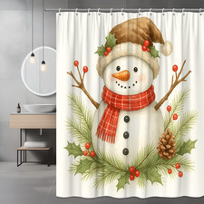 Festive Snowman Shower Curtain for Winter Holiday Decor