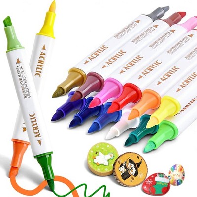 Coloring Acrylic Paint Markers, 24 Colors Dual Tip Chisel & Fine Art Paint Pe...