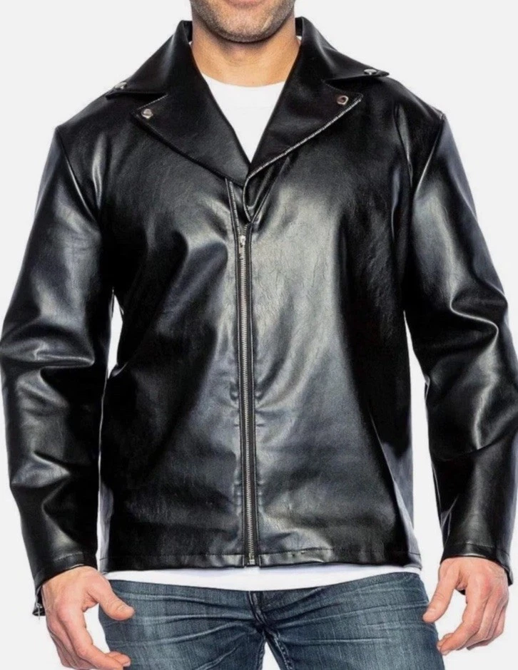 Jaqueta de couro falso graxa graxa anos 50 e óculos fantasia de Halloween masculina 42-48 - Imagem 2 de 4