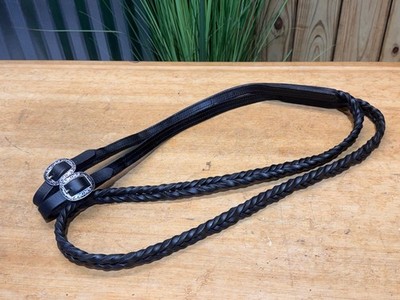 7' BLACK Braided ~Doubled & Stitched BUTTER SOFT Western Reins w J.Watt Buckles