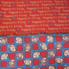 Raggedy Ann Andy Cotton Fabric 1/2 Yard Each of Two Fabrics Red/Blue/Beige