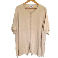 Carolina Colours Plus Tunic Women's Size 22W Beige Rayon Button Front Split Hem