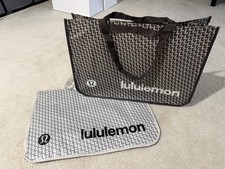 New 2 Lululemon Logo Extra Large Reusable Shopping Tote Bag Gray And Brown