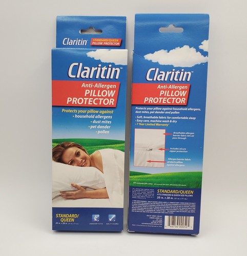 Claritin Anti Allergen Pillow Protector Standard Queen 20x28in White Case READ