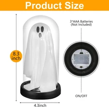 Light up Ghost in Glass Cloche Cute Halloween Tabletop Mantel Kitchen Party