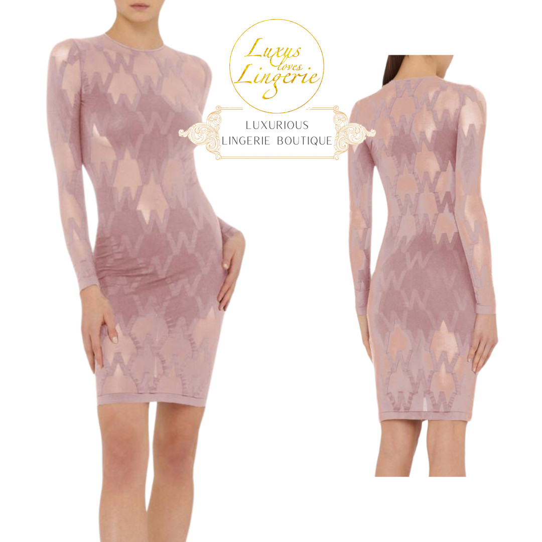 W Dress By Wolford M Rose Petal Transparent Dress Logo Design Long Sleeve Sheath