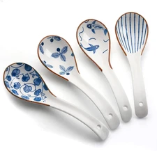 IQCWOOD Porcelain Soup Spoons, 6.2 Inch Asian Soup Spoons, Ramen Spoons, Japanes