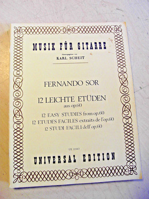 Old Sheet Music Fernando Sor 12 Easy Etudes Opus 60 Universal Edition