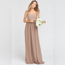 Show Me Your Mumu June Maxi Dress Ruffle Straps Dune Chiffon Tan Brown NWT Sz S