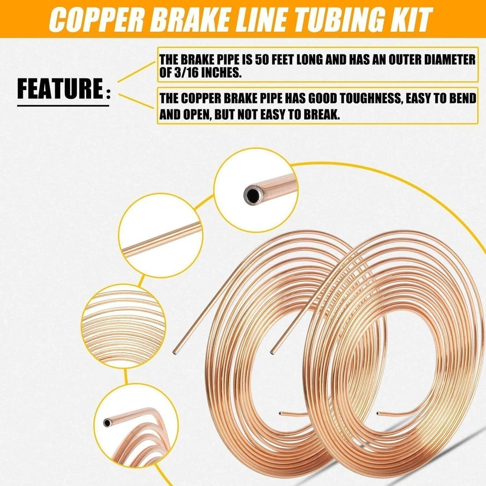 Kit de tubería de línea de freno de coche de níquel de cobre 3/16" OD 25 pies rollos de bobina con ^ Foto 2 de 4