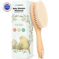 Wooden Baby Hair Brush - Cradle Cap Gentle Scalp Infant Comb Soft Goat Bristles