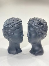 Cement Head Bookends Set of 2 Modern Black Sculptural Bust Heavy HOBBRY Decor
