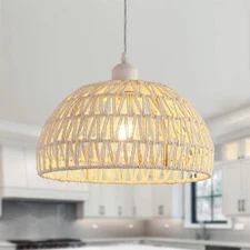 Hand-Woven Rattan Wicker Boho Pendant Light,Minimalist Transitional LED Penda...