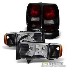 1999-2002 Dodge Ram Sport Model Pickup Headlights Red Smoke Tail Lights Lamps