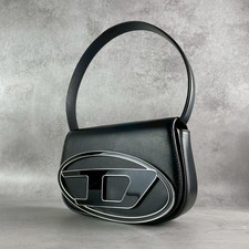 DIESEL One Shoulder Cow Leather Bag Black Authentic Crossbody Bag AA Condition