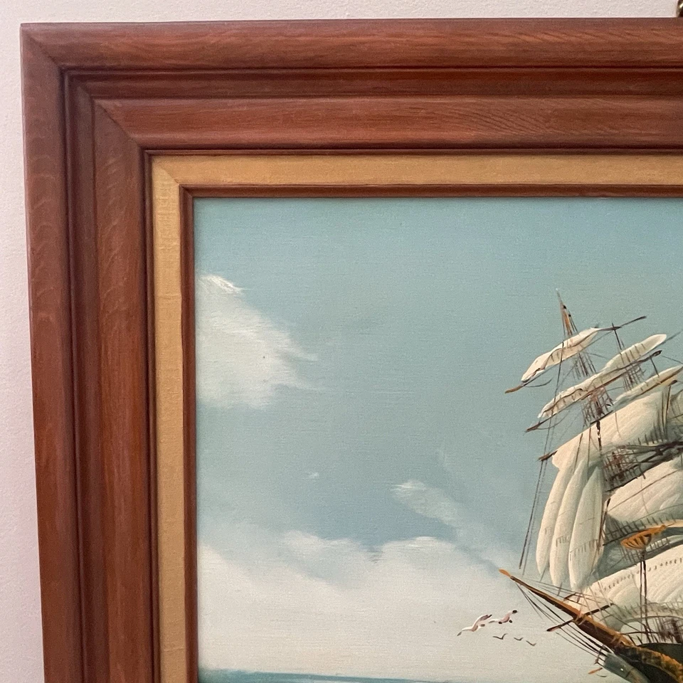 HEWITT R. JACKSON Art Original Painting of CLIPPER SHIPS at SEA Signed 24” X 20” - Image 2 of 4