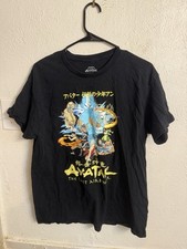 Nickelodeon Men  s Black Aang Avatar Last Airbender Graphic Tee Crew Neck L