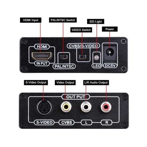 HDMI to Composite 3RCA AV S-Video R/L Audio Video Converter Adapter Upscaler ... - Picture 2 of 9