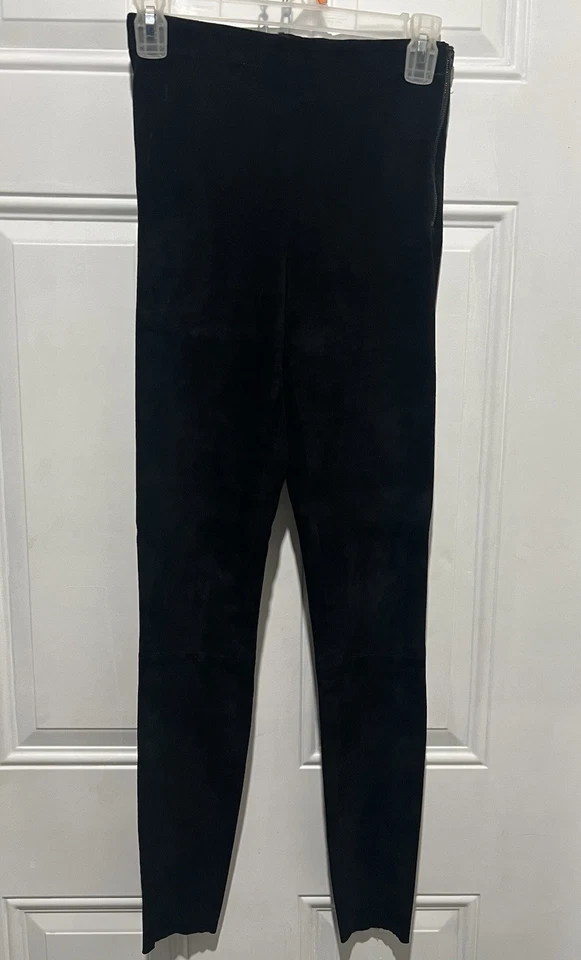 Pantalones Alice + Olivia Piel de Cordero Negro Gamuza Cuero Capa Base Cremallera Lateral Talla 2 Foto 4 de 4